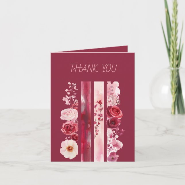 Wildflowers Brushstrokes  Pink Red White Thank You Card (Front)