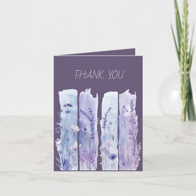 Wildflowers Brushstrokes Purple and Lavender Thank You Card (Front)