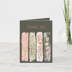 Wildflowers Brushstrokes Sage Pink Green Thank You Card