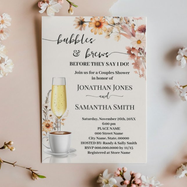 Wildflowers Bubbles & Brews Coffee Couples Shower Invitation (Creator Uploaded)