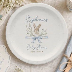 Wildflowers Bunny Watercolor Baby Shower Paper Plate