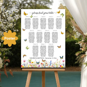 Wildflowers Butterflies 12 Tables Wedding Seating Poster