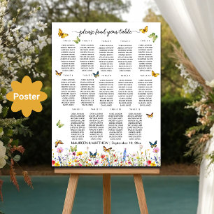Wildflowers Butterflies 14 Tables Wedding Seating Poster