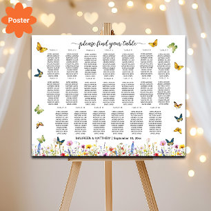 Wildflowers Butterflies 20 Tables Wedding Seating Poster