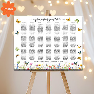 Wildflowers Butterflies 21 Tables Wedding Seating Poster
