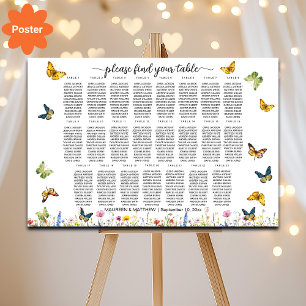 Wildflowers Butterflies 23 Tables Wedding Seating Poster