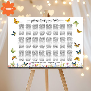 Wildflowers Butterflies 24 Tables Wedding Seating Poster