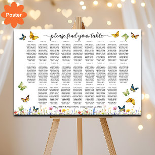 Wildflowers Butterflies 25 Tables Wedding Seating Poster