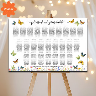 Wildflowers Butterflies 26 Tables Wedding Seating Poster