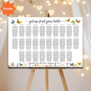Wildflowers Butterflies 28 Tables Wedding Seating Poster