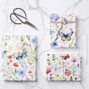 Wildflowers Butterflies Baby Shower Birthday Wrapping Paper Sheet