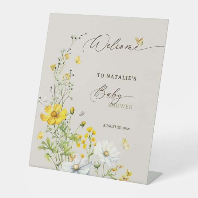 Wildflowers Butterflies Baby Shower Welcome Pedestal Sign (Front)