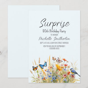Wildflowers Butterflies Birds Surprise 80th  Invitation