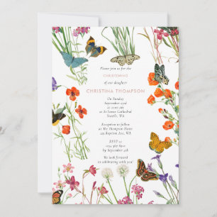 Wildflowers Butterflies Christening Baptism Invitation