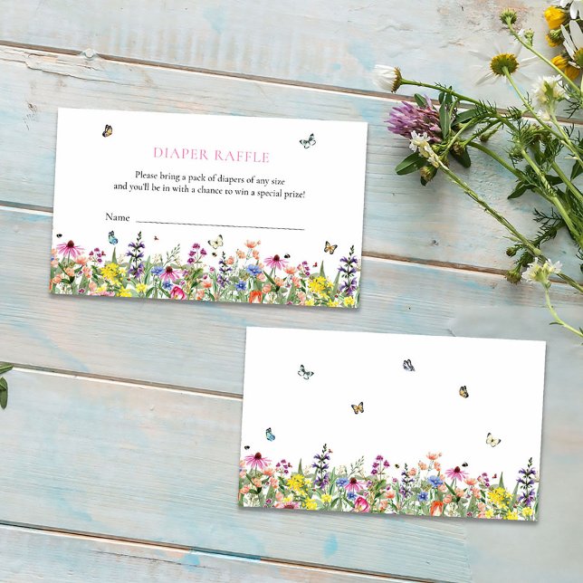Wildflowers Butterflies Diaper Raffle Baby Shower Enclosure Card (Creator Uploaded)