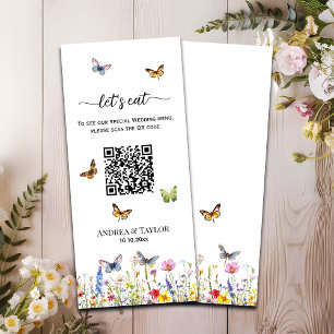 Wildflowers Butterflies Elegant QR Code Wedding  Menu