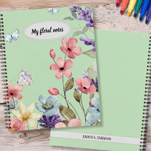 Wildflowers & butterflies feminine pale green notebook