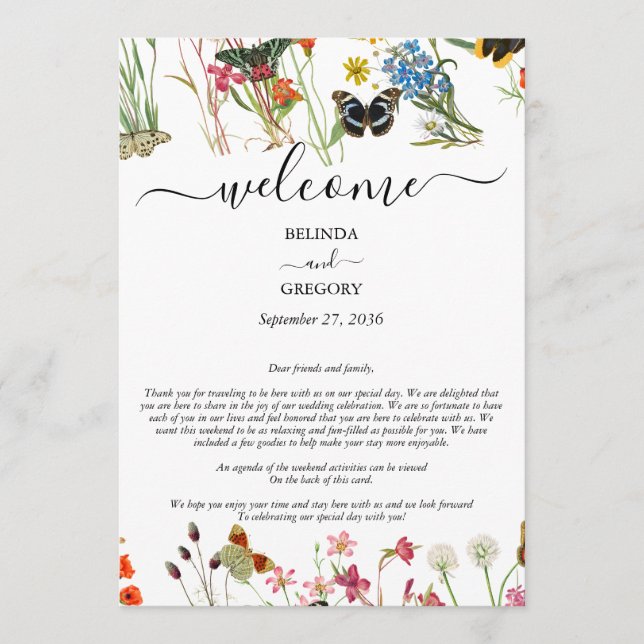 Wildflowers Butterflies Floral Wedding Itinerary Programme (Front)