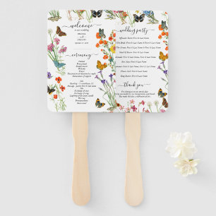 Wildflowers Butterflies Floral Wedding Program Hand Fan