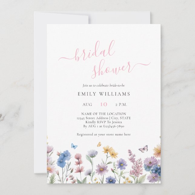Wildflowers Butterflies Garden Bridal Shower Invitation (Front)