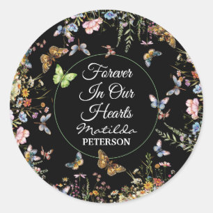 Wildflowers Butterflies Greenery Funeral  Classic Round Sticker