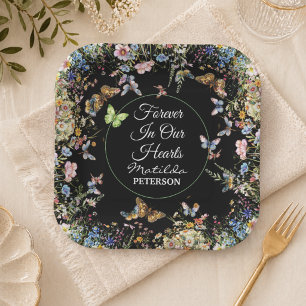 Wildflowers Butterflies Greenery Funeral  Paper Plate