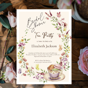 Wildflowers Butterflies Tea Party Bridal Luncheon Invitation