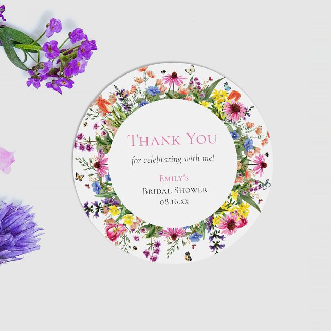 Wildflowers & Butterflies Thank You Classic Round Sticker (Creator Uploaded)
