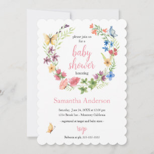 Wildflowers Butterflies Watercolor Baby Shower Invitation