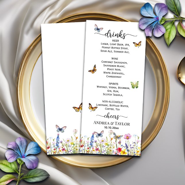 Wildflowers Butterflies Wedding Bar Menu (Creator Uploaded)
