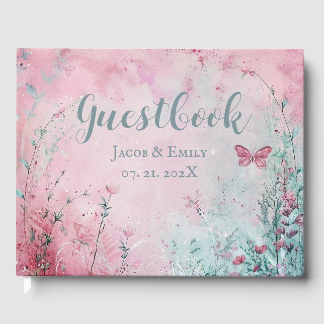 Wildflowers & Butterflies Wedding Customisable Guest Book (Front)