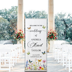 Wildflowers Butterflies 'Welcome to our Wedding' Retractable Banner