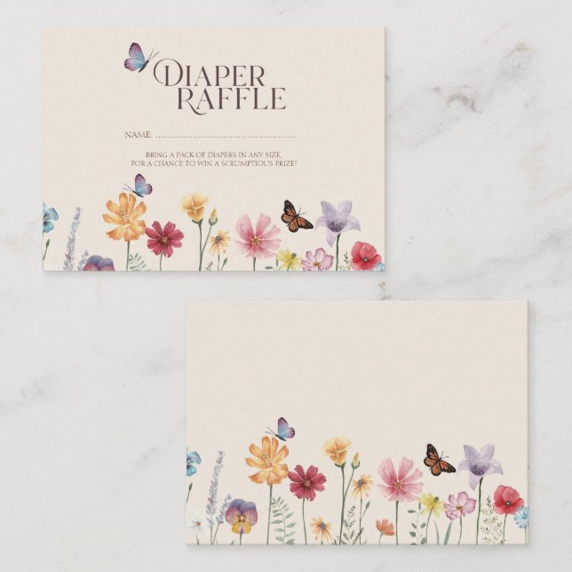 Wildflowers & Butterfly Baby Shower Diaper Raffle Enclosure Card (Front/Back)