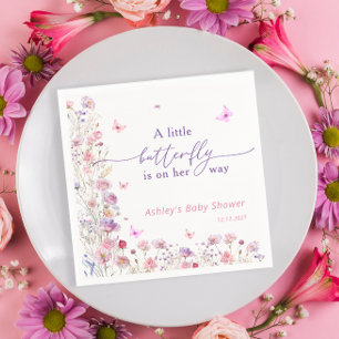 Wildflowers Butterfly Purple Pink Girl Baby Shower Napkin