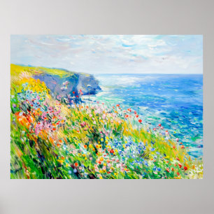 Wildflowers by the Cliff Impressionist Coastline Poster