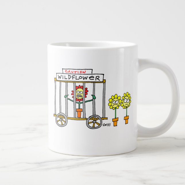 Wildflowers Cartoon Funny Flower Lover Gardener Large Coffee Mug (Right)