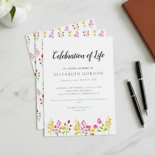Wildflowers Celebration of Life Funeral Memorial Invitation