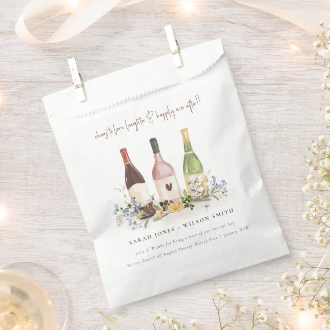Wildflowers Cheers to Love Wine Bottles Wedding Favour Bags (Clipped)