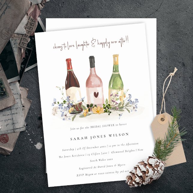 Wildflowers Cheers Wine Bottles Bridal Shower Invitation (Creator Uploaded)