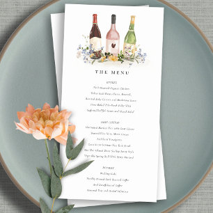 Wildflowers Cheers Wine Bottles Wedding Menu Card