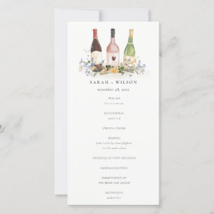 Wildflowers Cheers Wine Bottles Wedding Program Thank You Card
