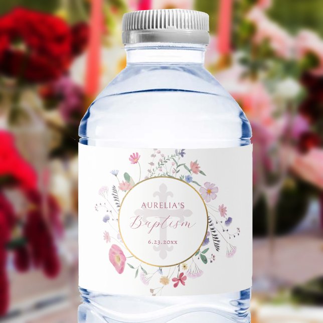 Wildflowers Circle Baptism Water Bottle Label (Creator Uploaded)
