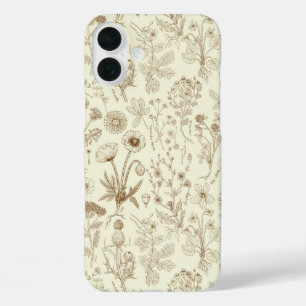 Wildflowers collage/ beige and sepia iPhone 16 plus case