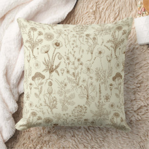 Wildflowers collage/ beige and sepia cushion