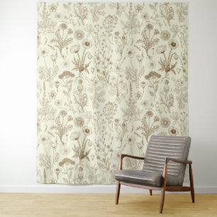 Wildflowers collage/ beige and sepia tapestry