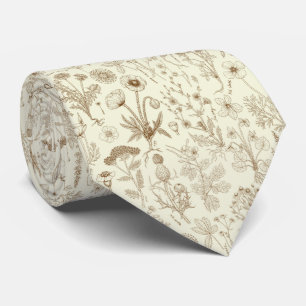 Wildflowers collage/ beige and sepia tie