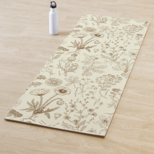 Wildflowers collage/ beige and sepia yoga mat