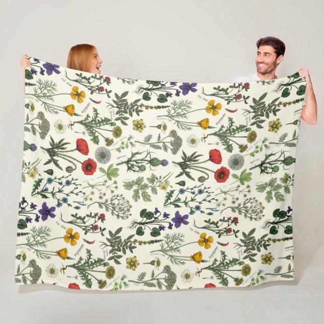 Wildflowers collage fleece blanket (In Situ)