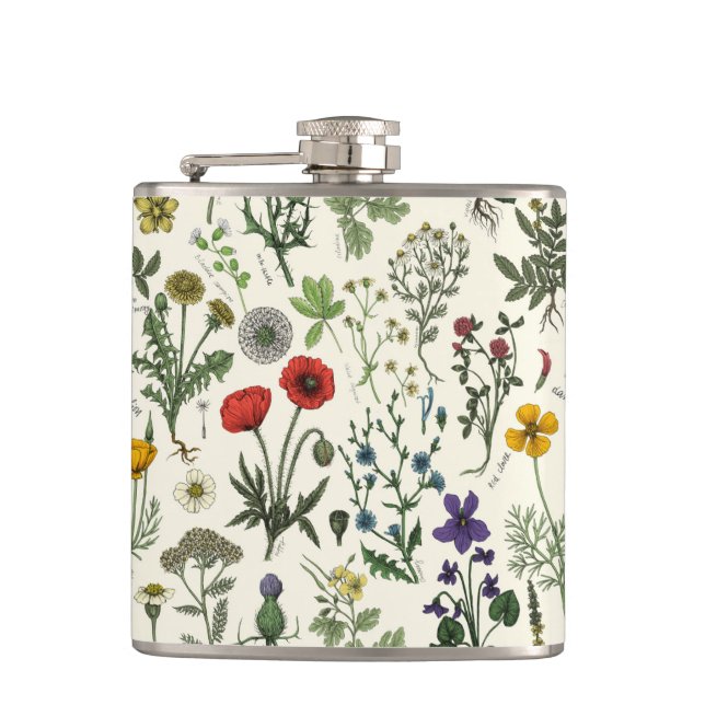 Wildflowers collage hip flask (Front)
