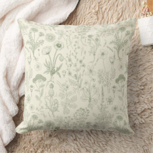 Wildflowers collage/ off white and sage cushion